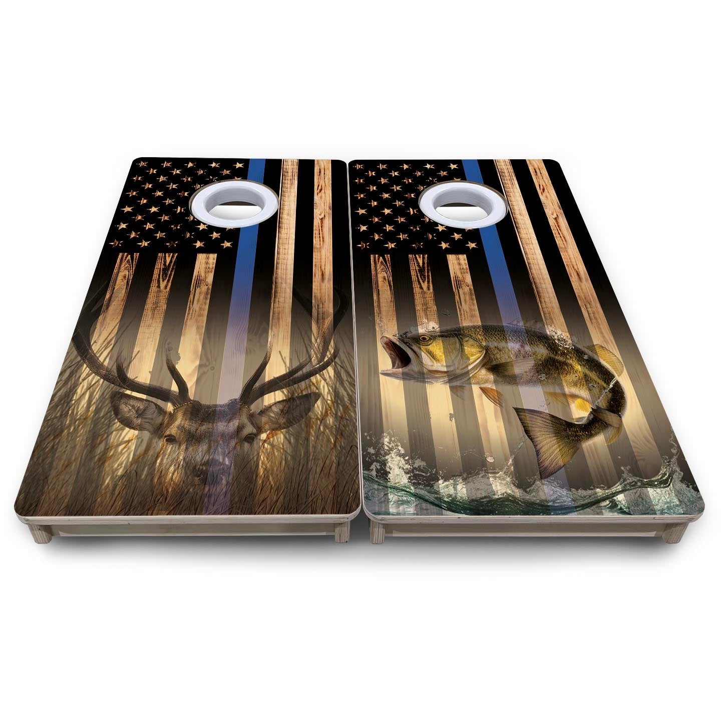 Blue Line Hidden Deer & Fish Flag - Mini or Vacation Size Cornhole Boards