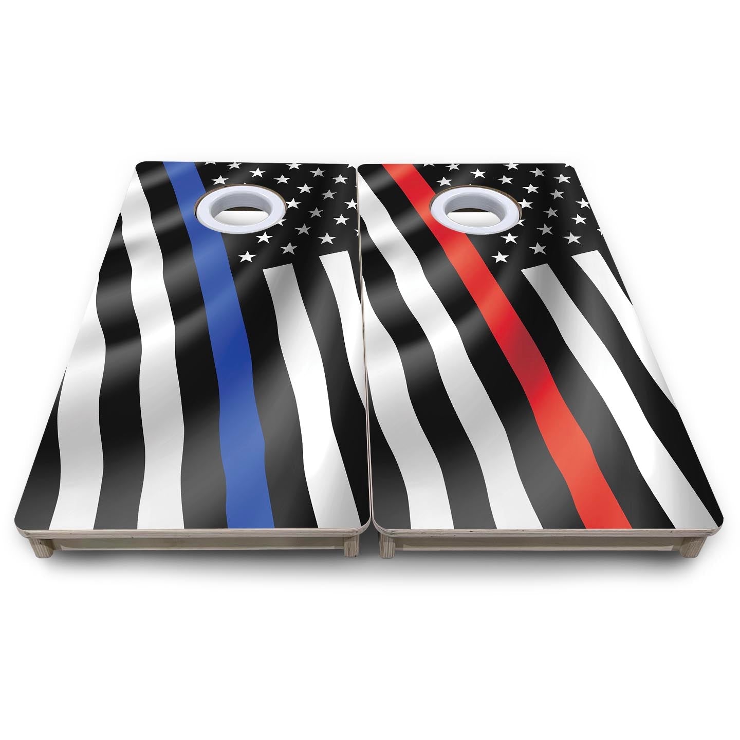 B&W Blue & Red Line Wavy Flag - Mini or Vacation Size Cornhole Boards