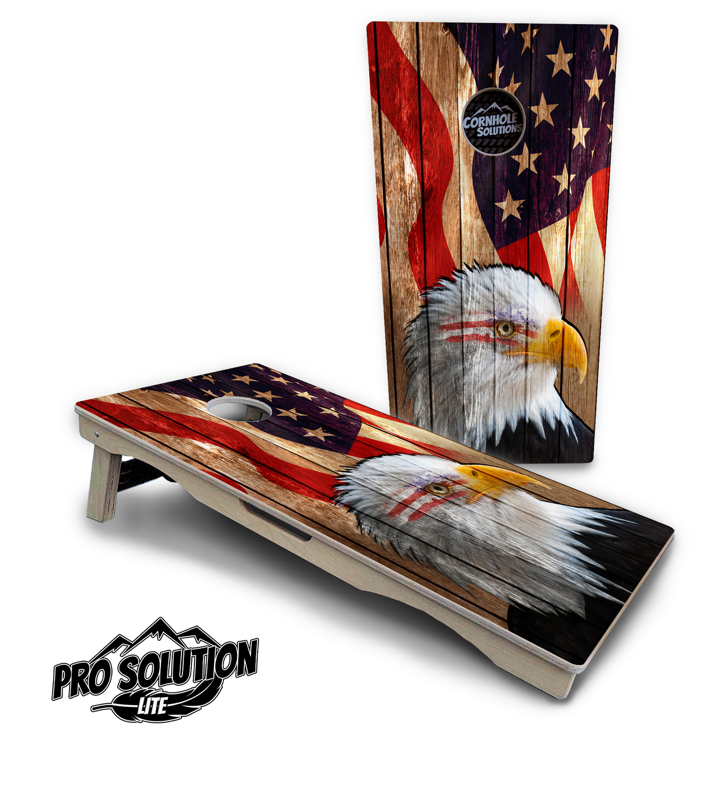 Wooden Eagle Flag Cornhole Boards - Pro Solution Lite Series