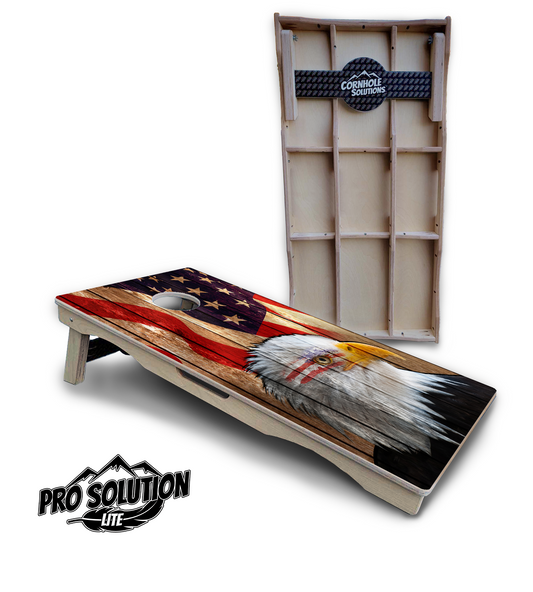 Wooden Eagle Flag Cornhole Boards - Pro Solution Lite Series