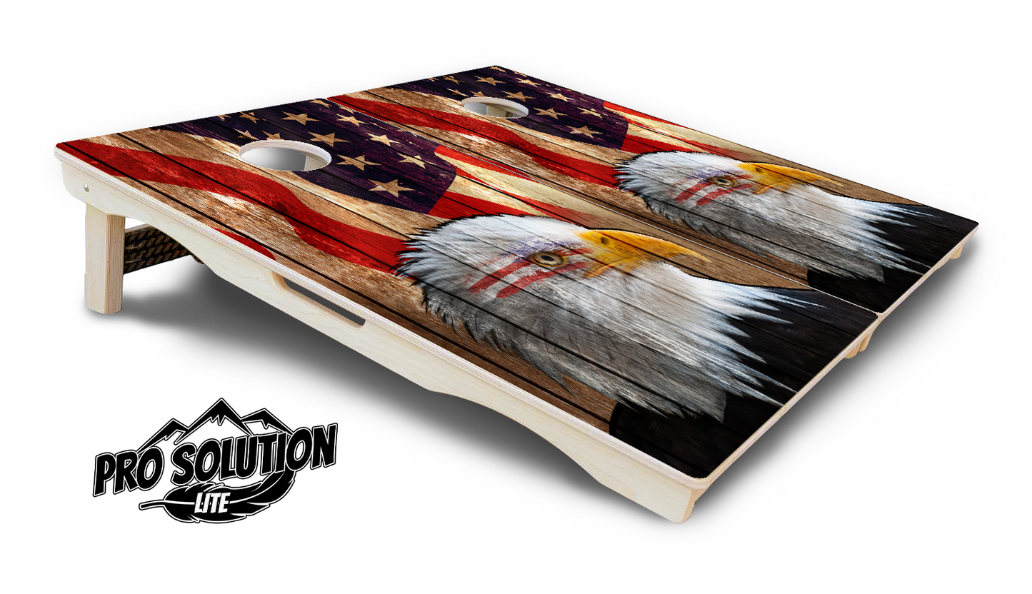 Wooden Eagle Flag Cornhole Boards - Pro Solution Lite Series