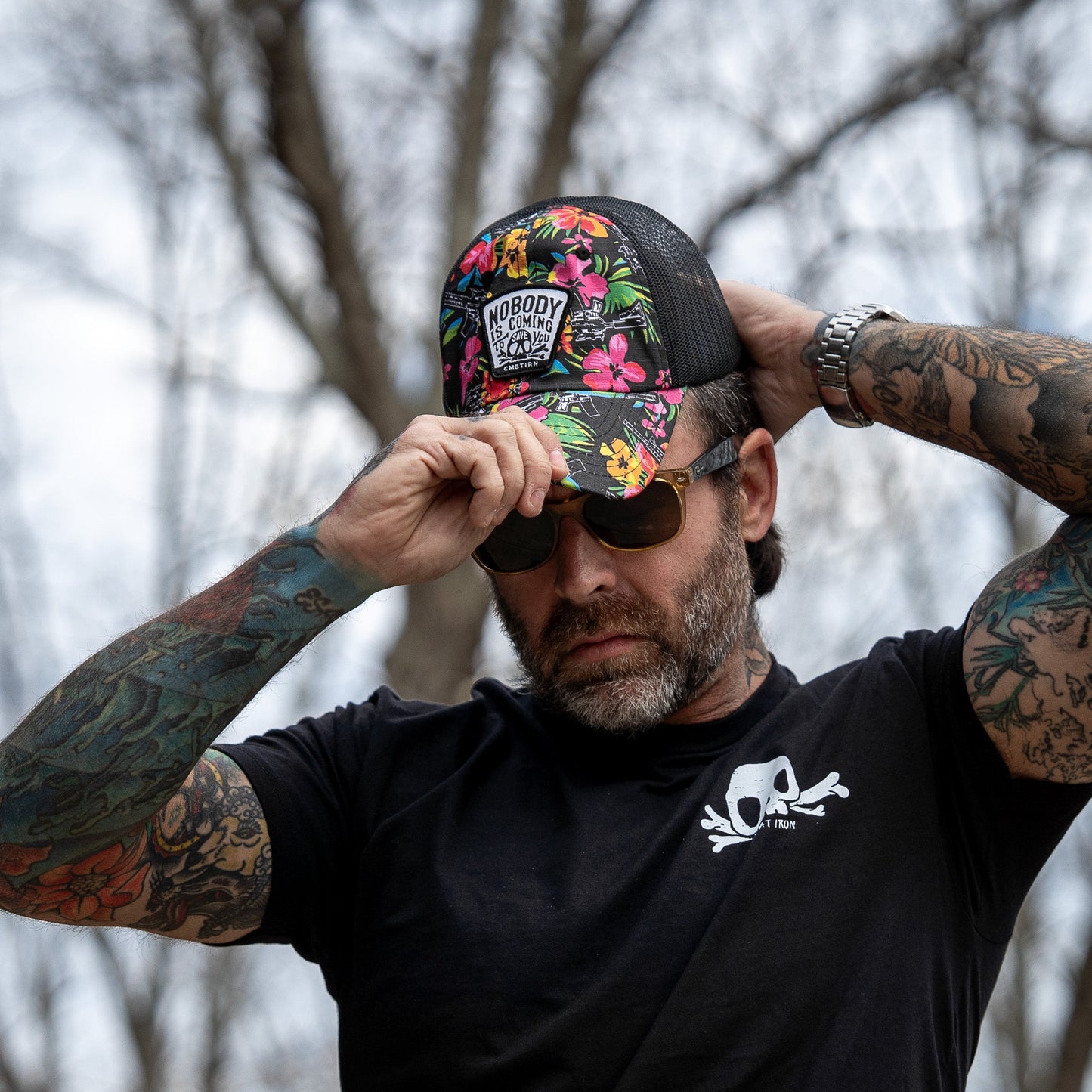 Nobody Is Coming To Save You Skull Patch Ripstop Snapback