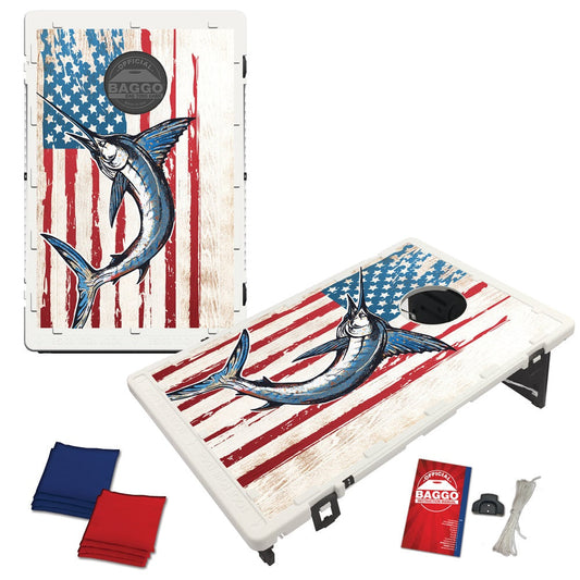 American Flag Swordfish Baggo Portable 2x3 Cornhole Bean Bag Toss Game