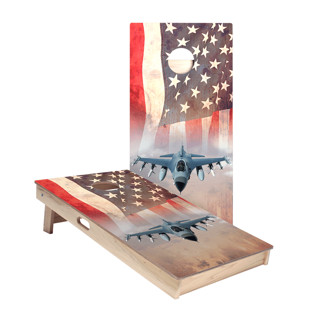American Flag With Jet Star Cornhole Boards