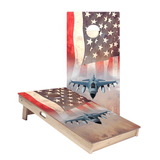 American Flag With Jet Star Cornhole Boards
