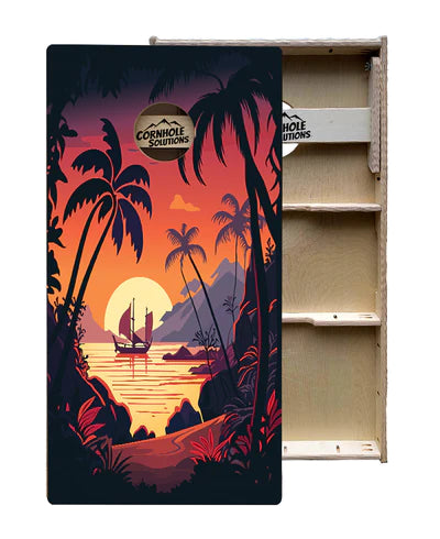 Tournament Quality Cornhole Boards - Beach Sunset Orange