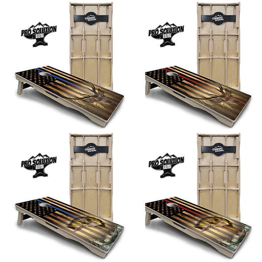 Blue & Red Line Flag Deer & Fish Flag Cornhole Boards - Pro Solution Elite Series