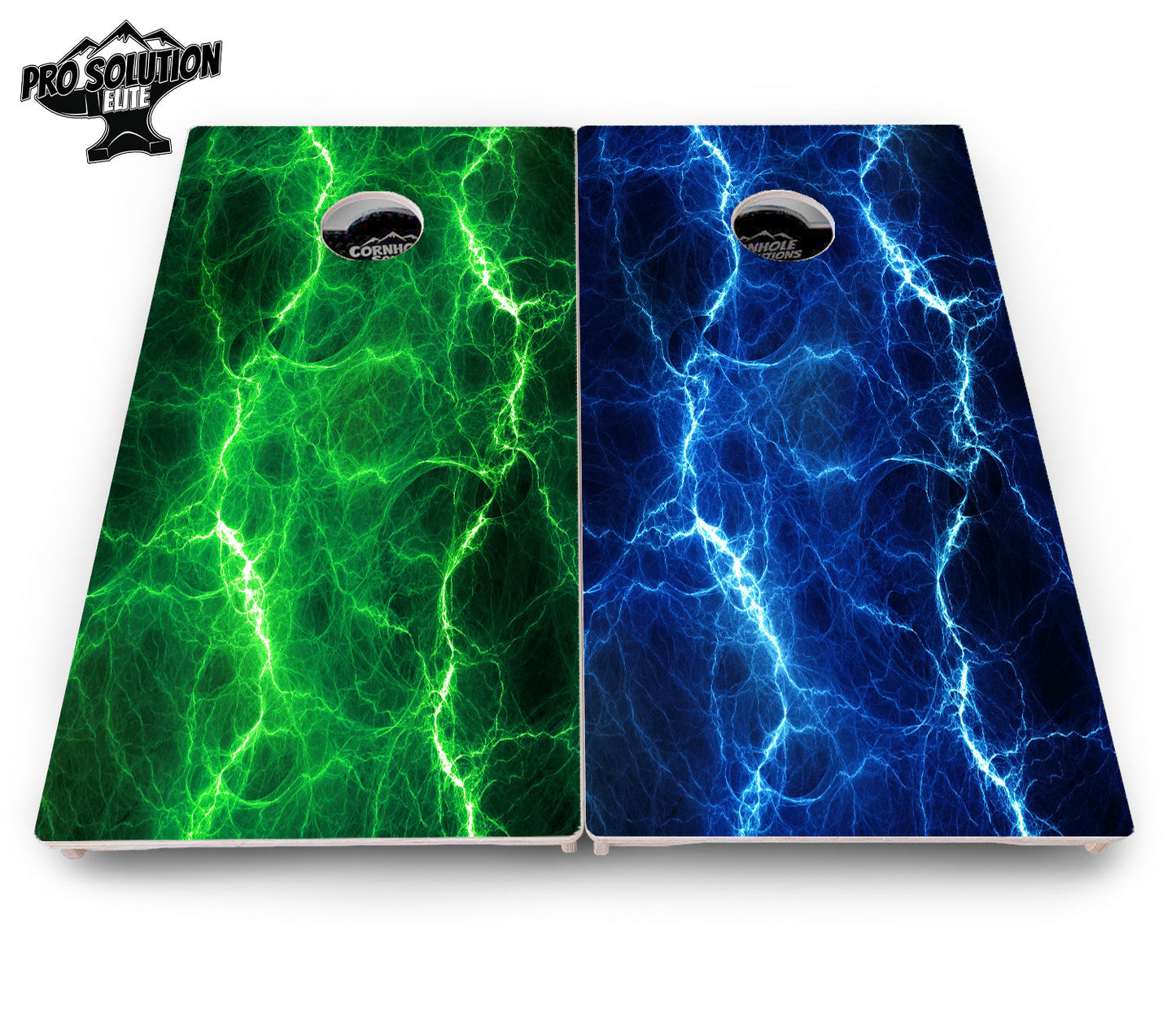 Blue & Green Lightning Cornhole Boards - Pro Solution Elite Series