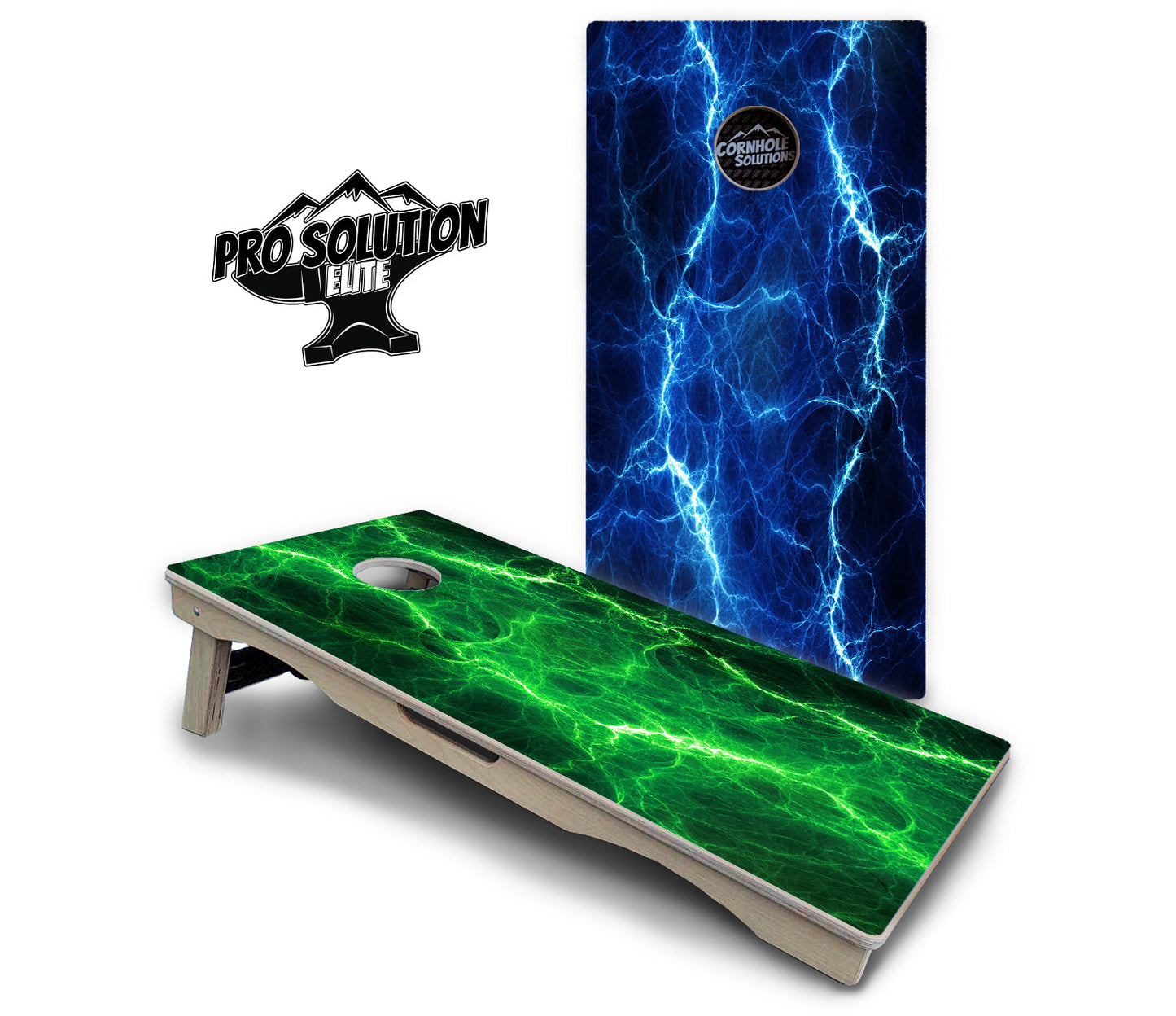 Blue & Green Lightning Cornhole Boards - Pro Solution Elite Series