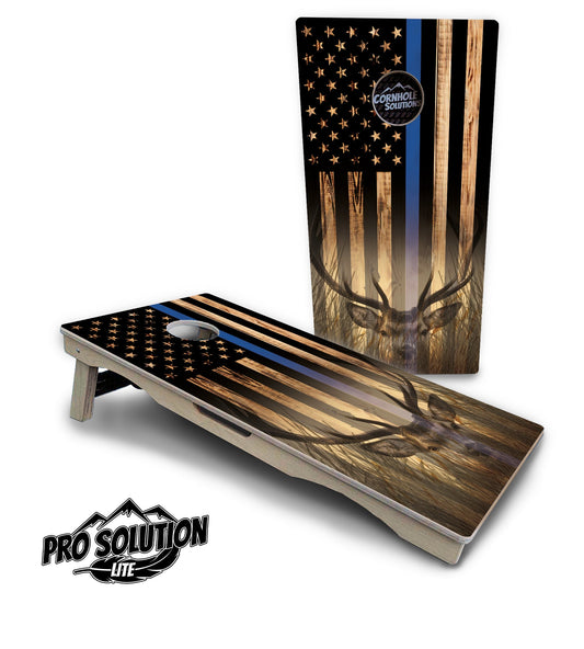 Blue & Red Line Deer & Fish Flag Cornhole Boards - Pro Solution Lite Series