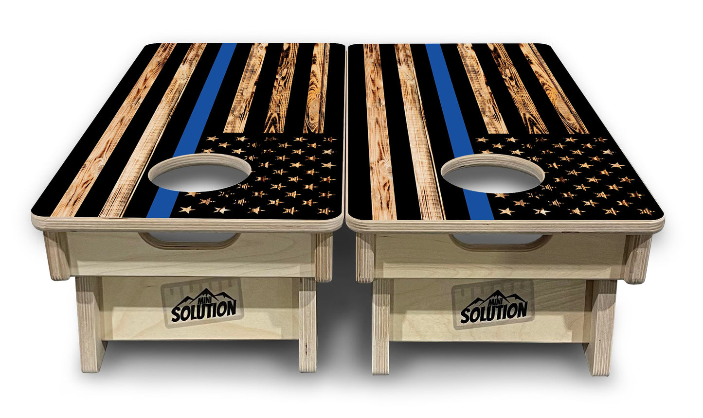 Mini Cornhole Boards - Blue & Red Line Burnt Flags