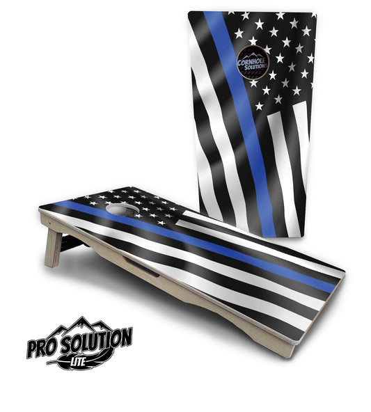 B&W Wavy Flag Cornhole Boards - Pro Solution Lite Series