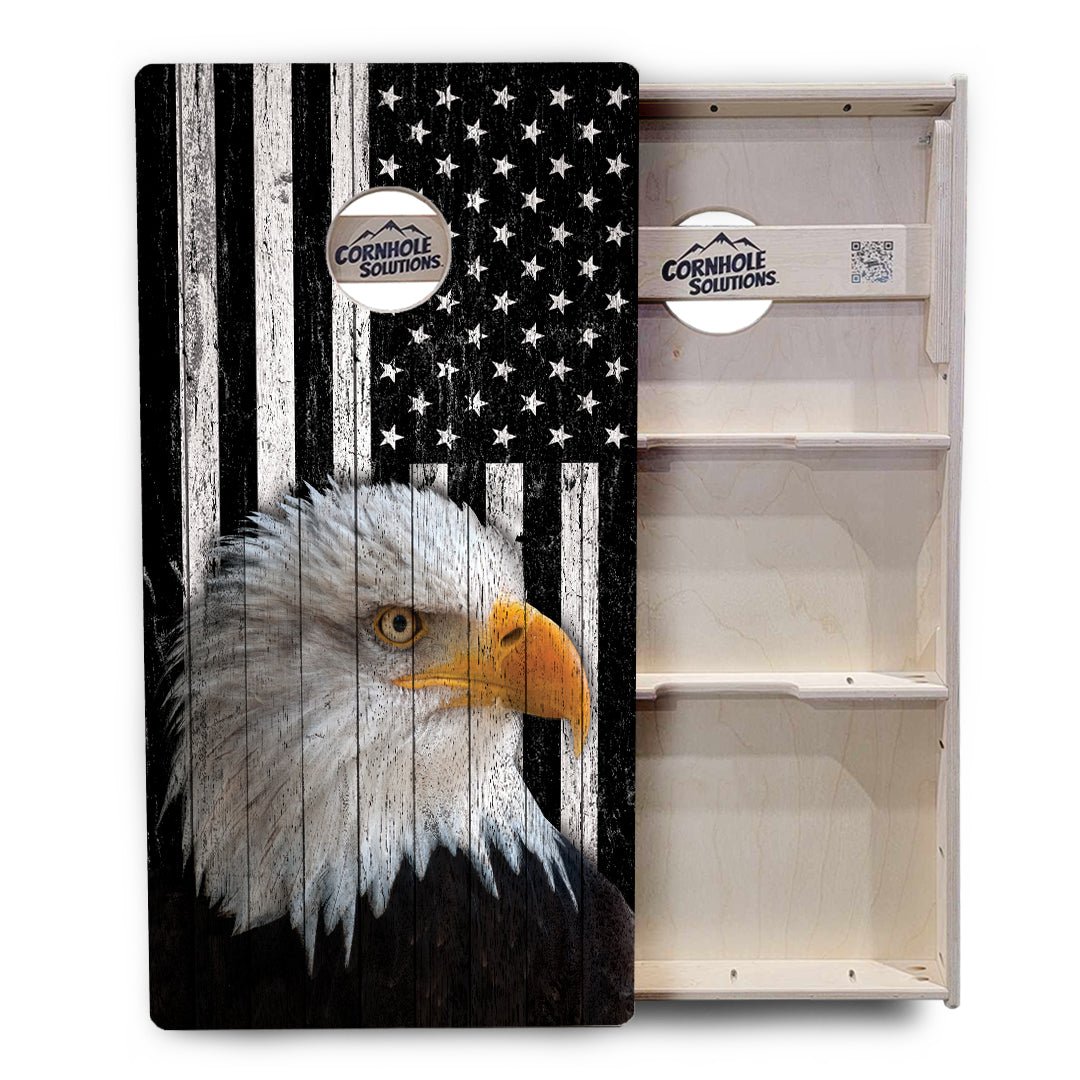 Black & White Eagle Flag Cornhole Boards – Tournament Series