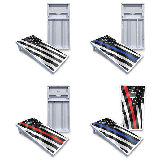 B&W Wavy Flag Cornhole Boards - All Weather Series