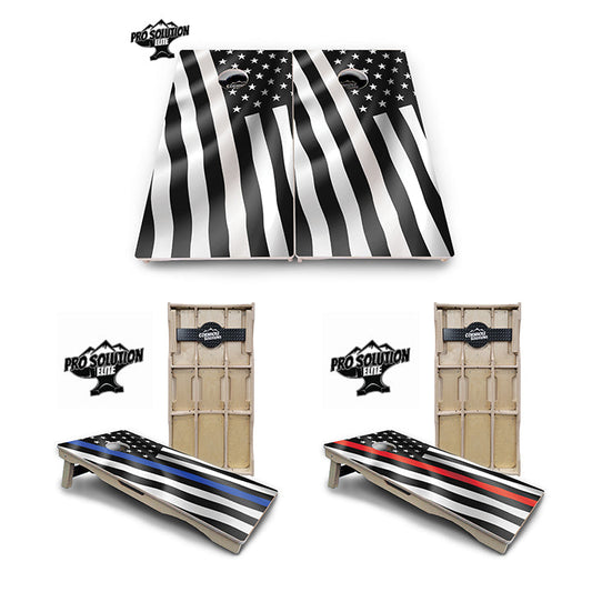 B&W Wavy Flag Cornhole Boards - Pro Solution Elite Series