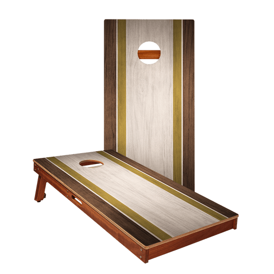 Classic Stripes Dark Wood Ivory and Gold Silver Series Cornhole Boards