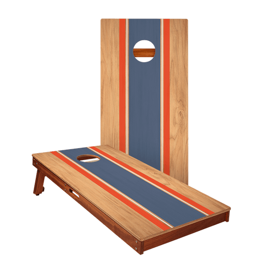 Classic Stripes Natural Wood Blue and Red Silver Series Cornhole Boards