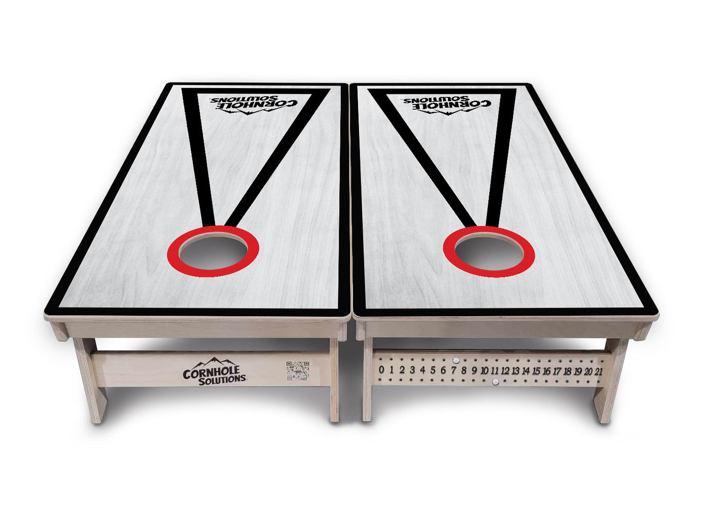 Red/Black Hole Ring Grey Wash Cornhole Boards - Professional Tournament Series