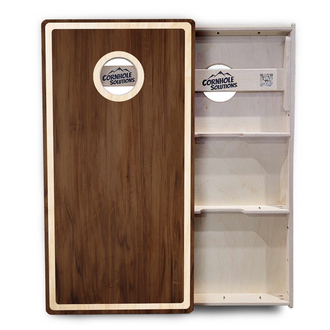 Dark Wood Natural Border Cornhole Boards – Tournament Series