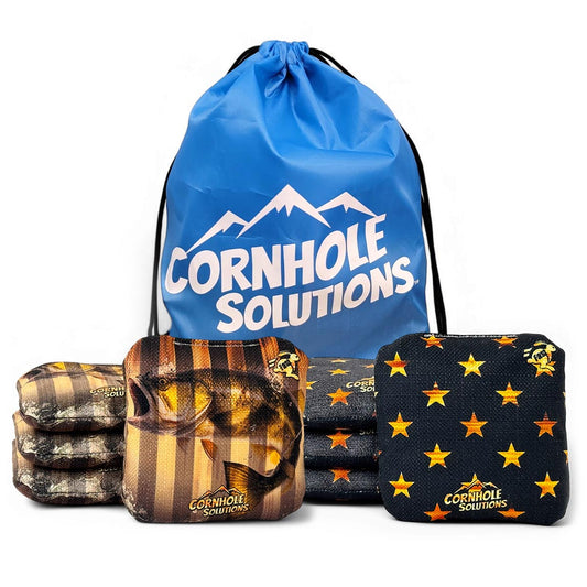 Fish Flag Rec Cornhole Bags – Set of 8 (Rustic Stars & Fish Stripes)
