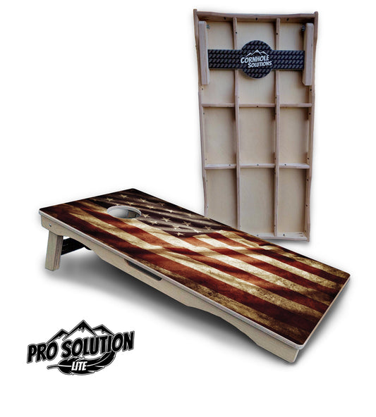 Rustic Wavy Flag Cornhole Boards - Pro Solution Lite Series