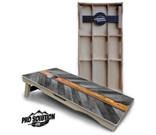 Grey Herringbone Cornhole Boards - Pro Solution Lite Series