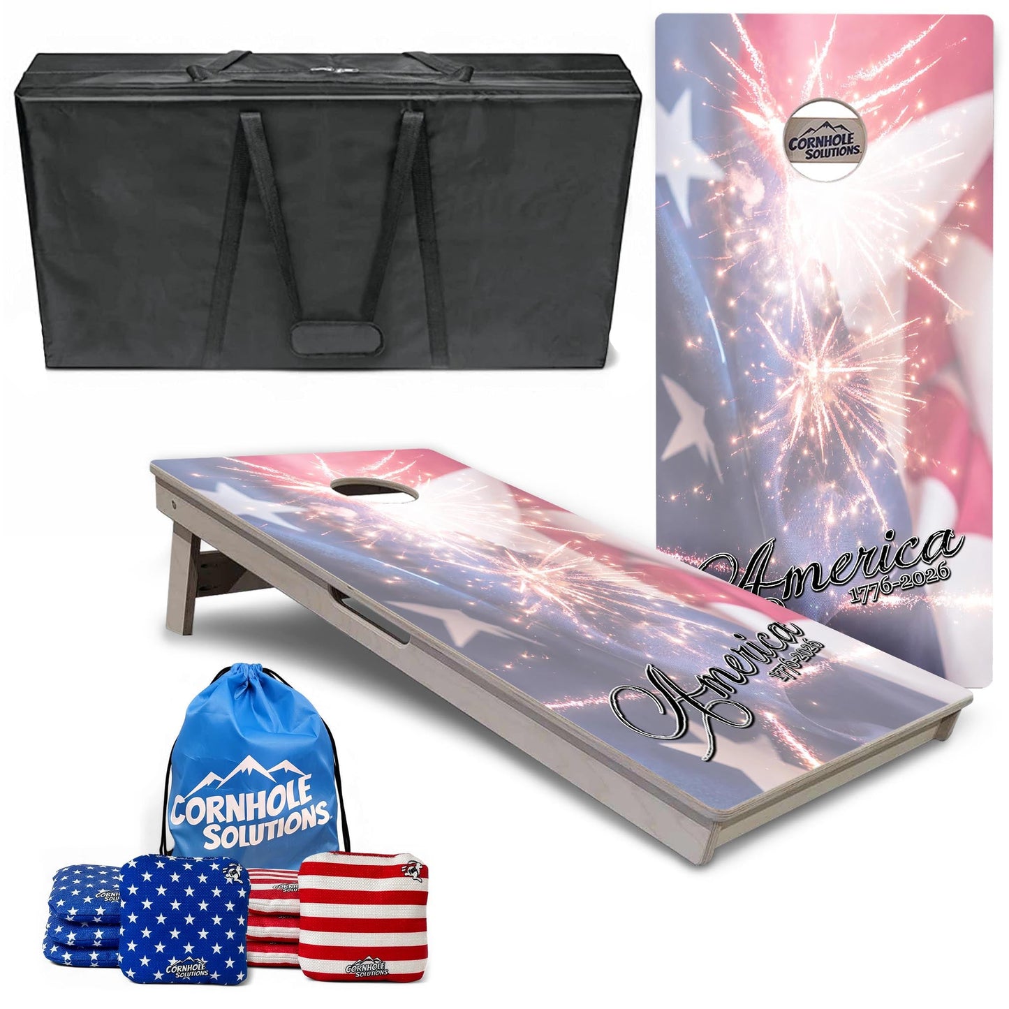 Complete Tournament Cornhole Bundle - Boards, Bags & Carrying Case - America 1776-2026 "Limited Edition"