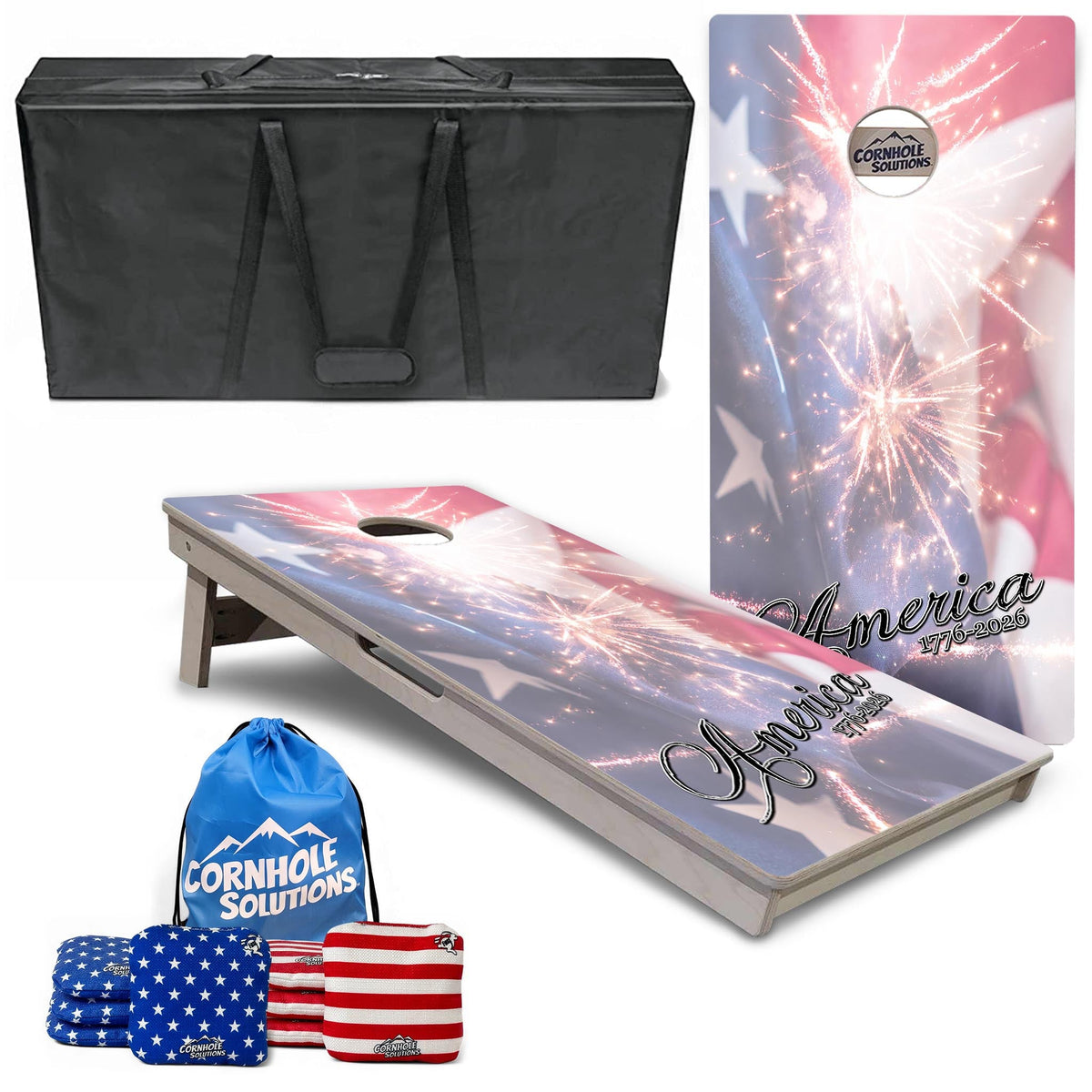 Complete Tournament Cornhole Bundle - Boards, Bags & Carrying Case - America 1776-2026 "Limited Edition"