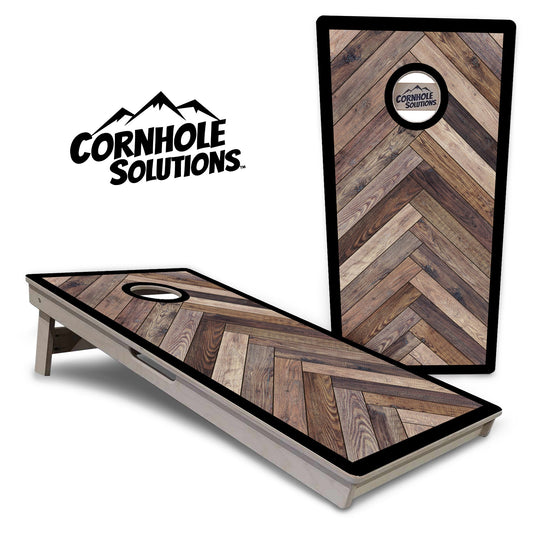 Herringbone w/ Border Cornhole Boards - Professional Tournament Series