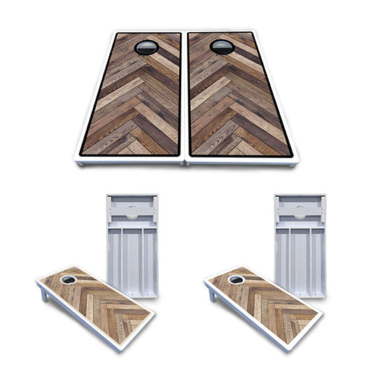 Herringbone w/ Border Cornhole Boards - All Weather Series