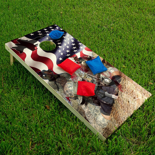 American Flag Military - Cornhole Board Wrap - Set of 2