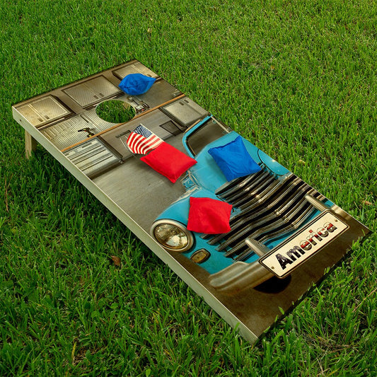 Blue Car - Cornhole Board Wrap - Set of 2