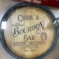 Custom made Bourbon Barrel Bistro/Pub Table Table with glass insert- Custom designed laser engraving available