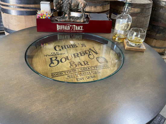 Custom made Bourbon Barrel Bistro/Pub Table Table with cabinet base an ...