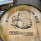 Custom made Bourbon Barrel Bistro/Pub Table Table with cabinet base and glass insert- Custom designed laser engraving available