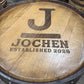 Custom made Bourbon Barrel Bistro/Pub Table Table with cabinet base and glass insert- Custom designed laser engraving available