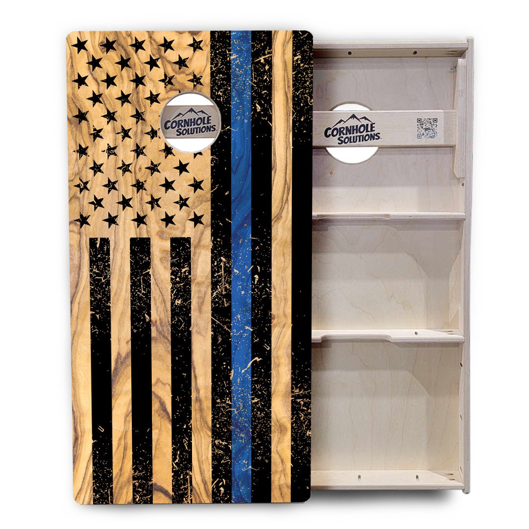 Light Wood Blue/Red Line Flag Cornhole Boards - Professional Tournament Series