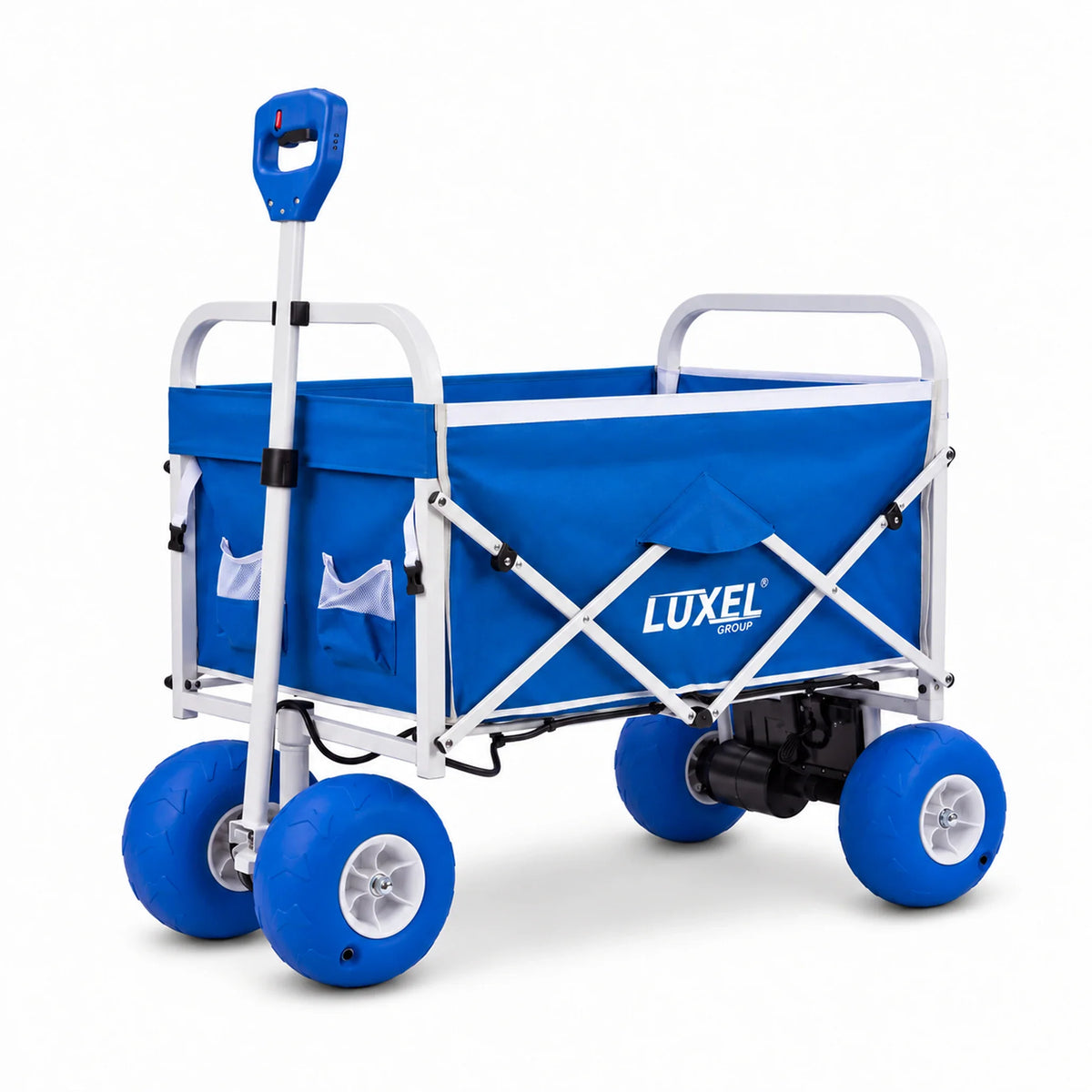 Electric Beach Wagon 500W – Motorized Folding Cart with Balloon Wheels Blue