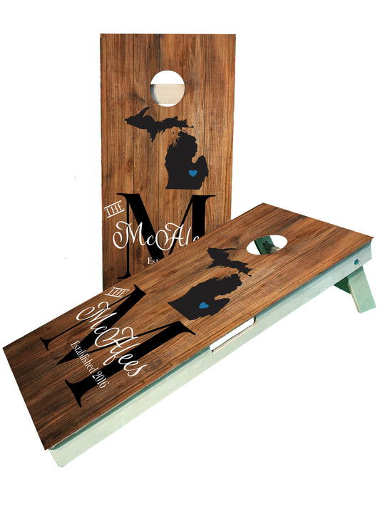 Custom Monogram Michigan Family Last Name/Est Cornhole Boards