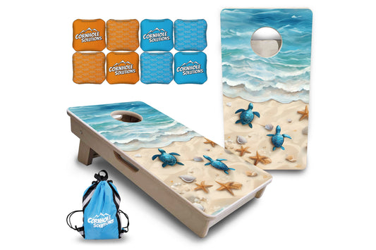 Mini Cornhole Boards - Sea Turtle Beach Scene