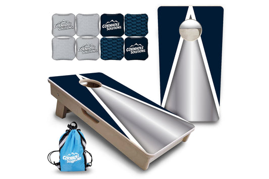 Mini Cornhole Boards - Silver/Blue Triangle