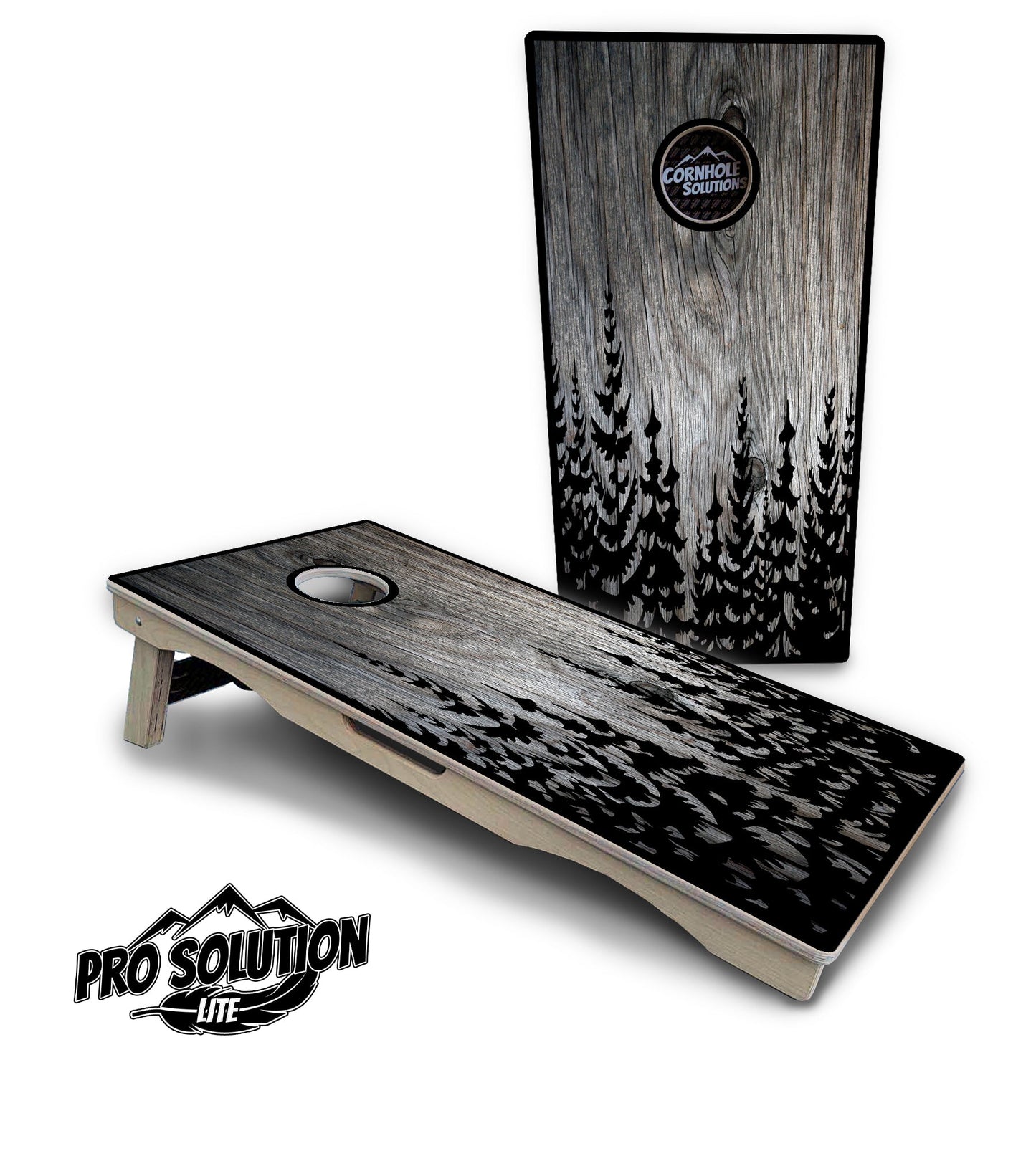 Greyscale Pine Trees Cornhole Boards - Pro Solution Lite Series