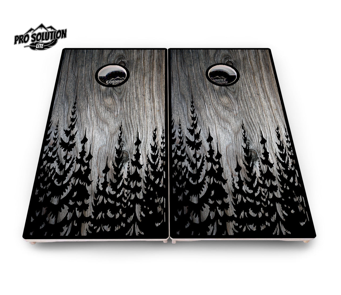 Greyscale Pine Trees Cornhole Boards - Pro Solution Lite Series