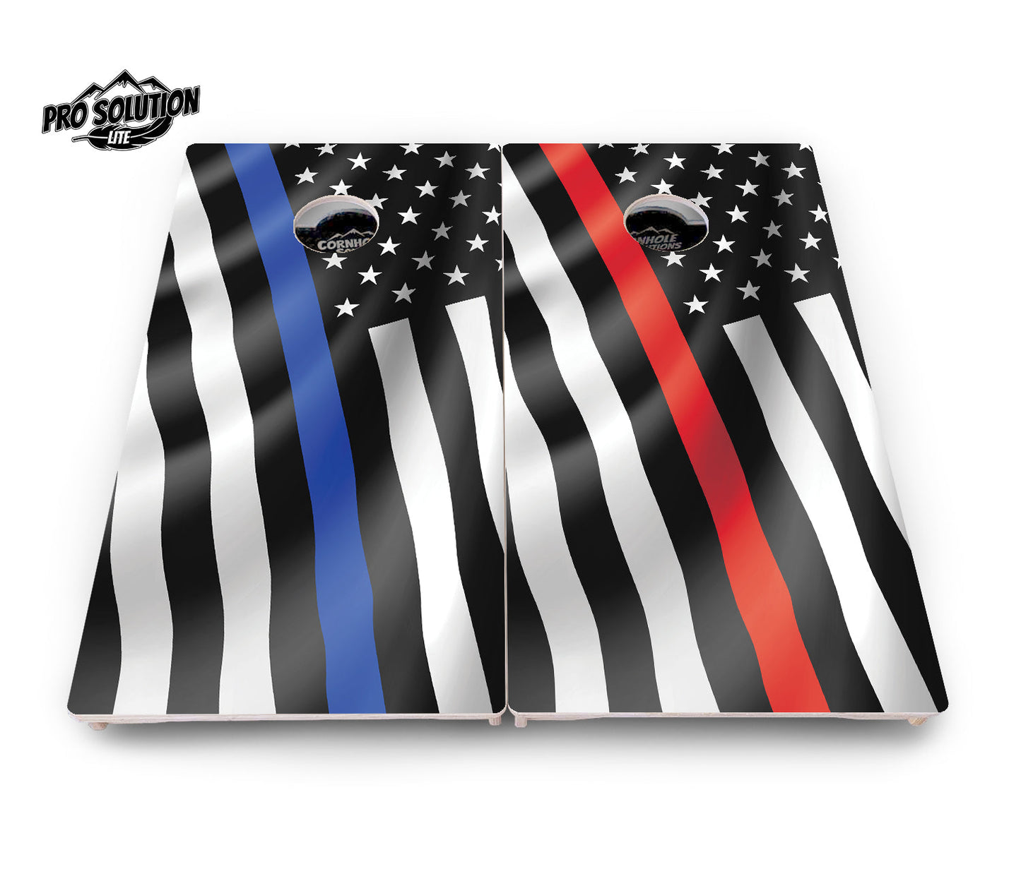 B&W Wavy Flag Cornhole Boards - Pro Solution Lite Series