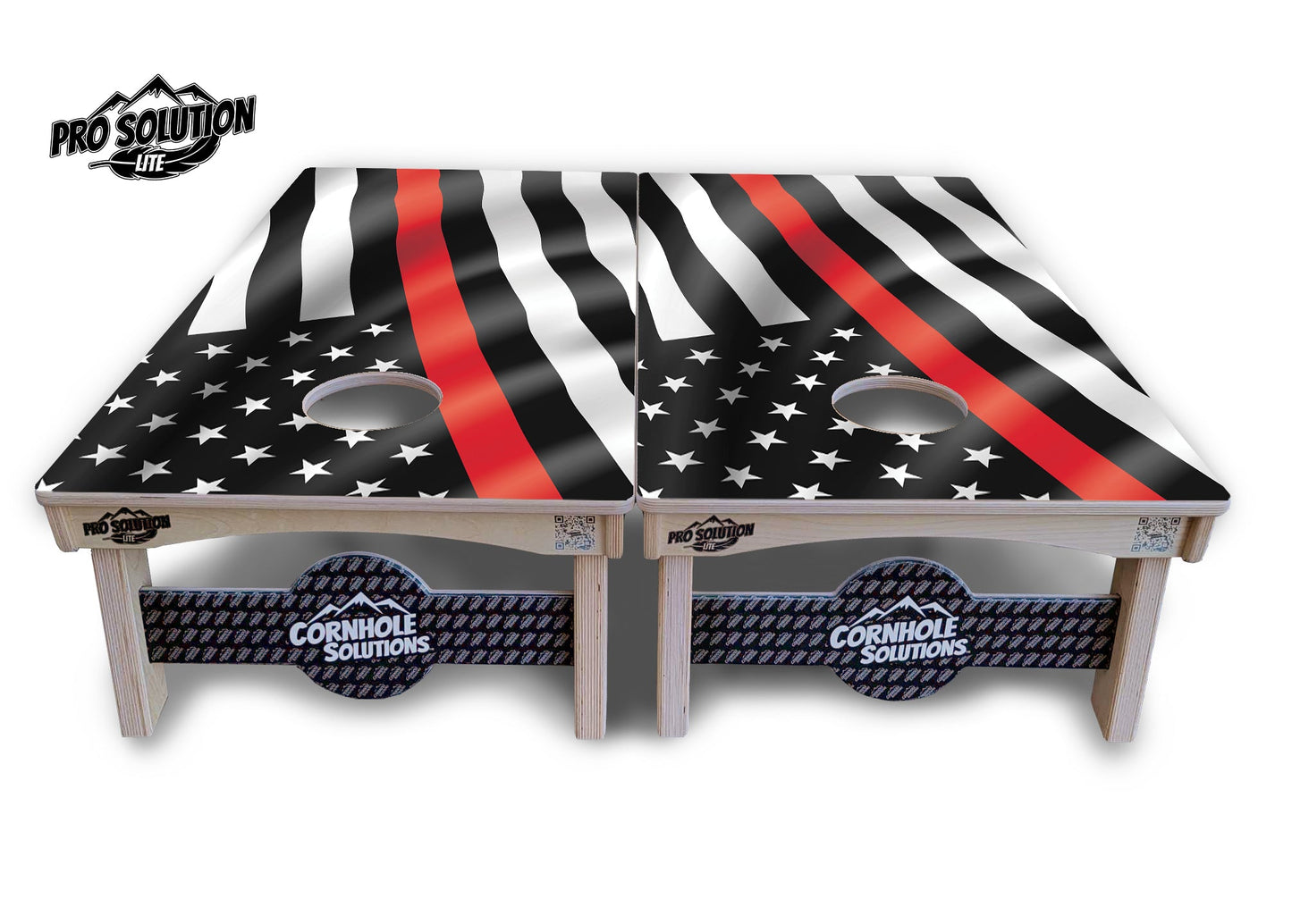 B&W Wavy Flag Cornhole Boards - Pro Solution Lite Series