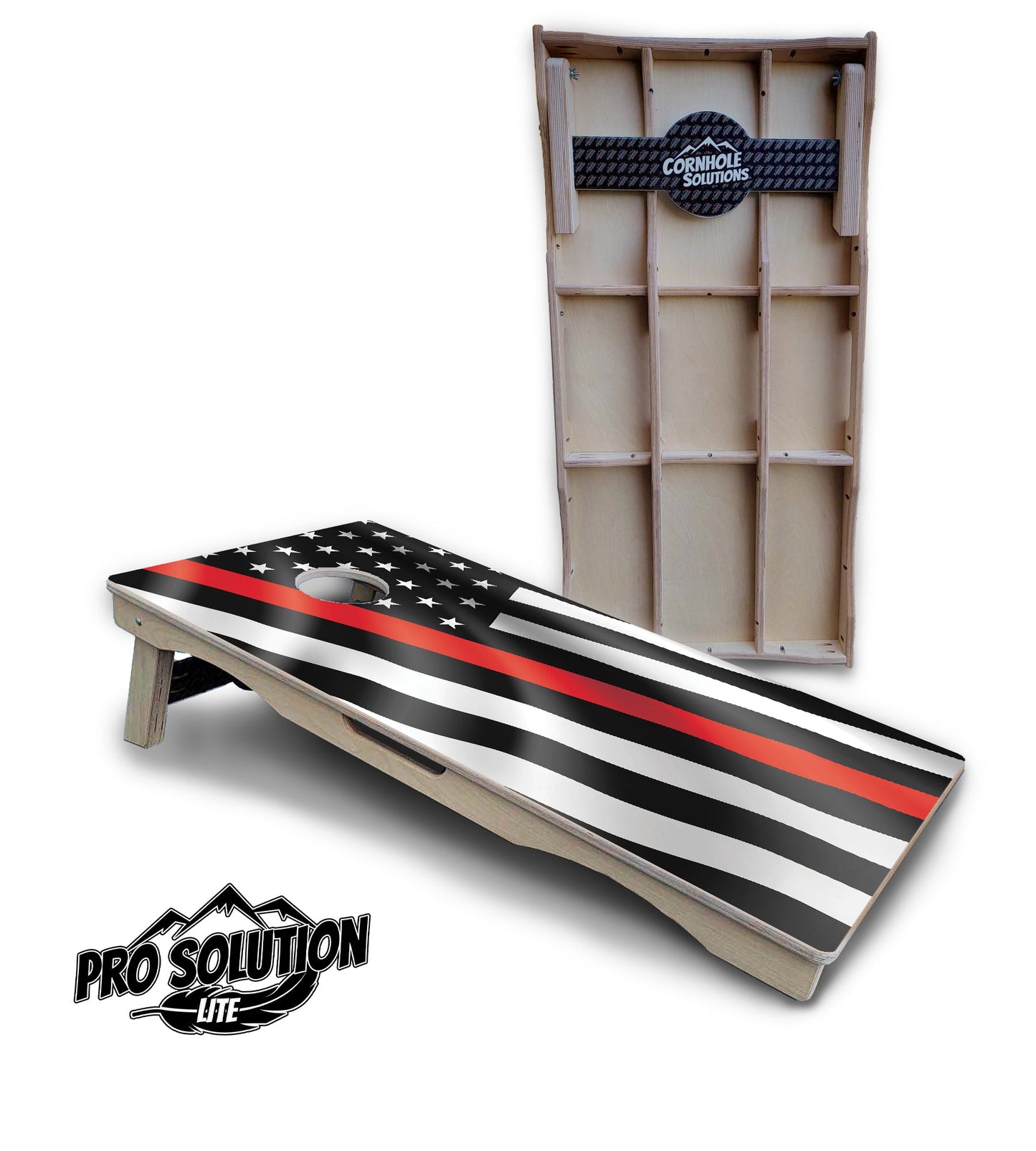B&W Wavy Flag Cornhole Boards - Pro Solution Lite Series