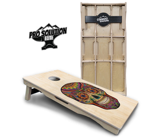 Sugar Skull Cornhole Boards - Pro Solution Elite Series - Natural