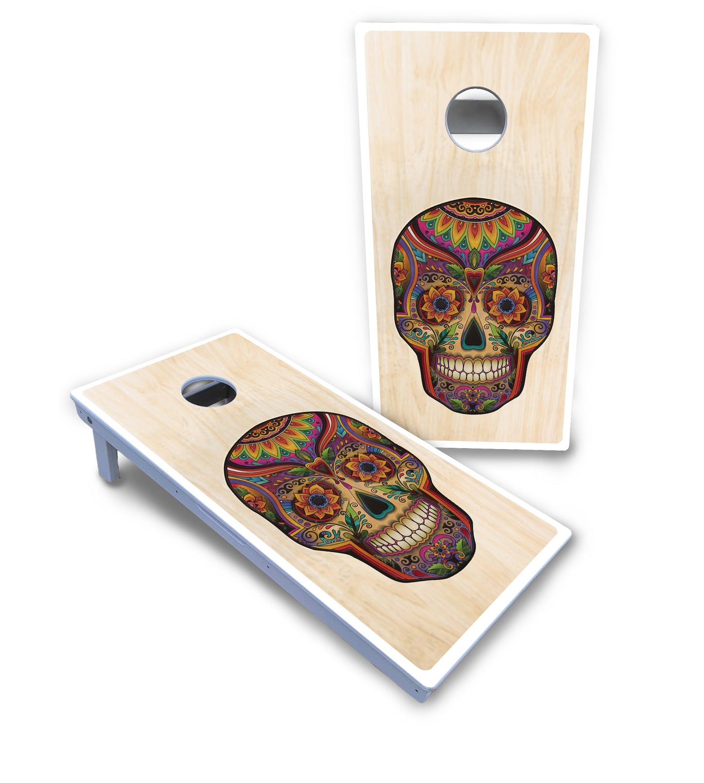 Sugar Skull Cornhole Boards - All Weather Series - Natural