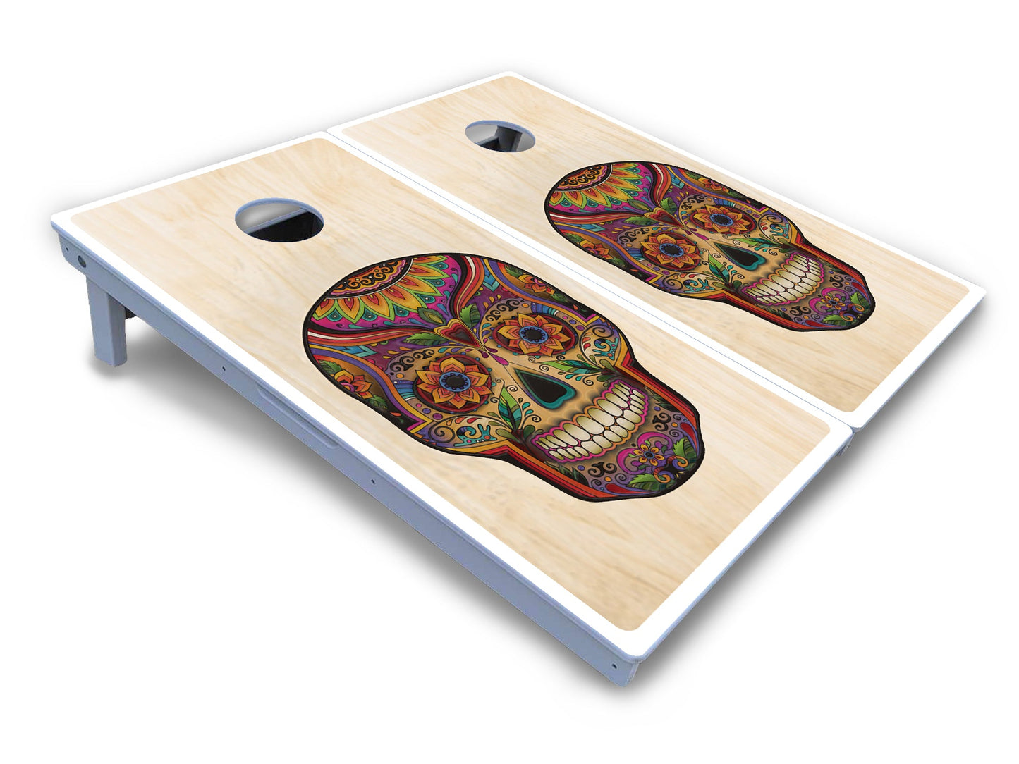 Sugar Skull Cornhole Boards - All Weather Series - Natural