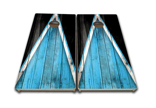 Quick Ship Cornhole Boards - Blue Triangle Design